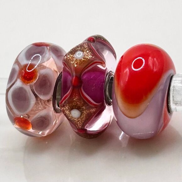 TROLLBEADS UU Lavender Pink & Red Flower Unique LAA 925S NEW! - Picture 2 of 8